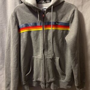 Gray Hooded Jacket with Rainbow Stripe